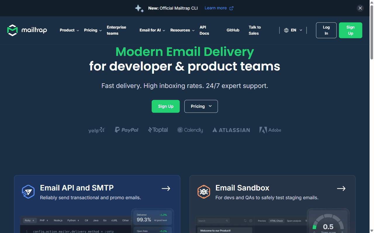 Mailtrap homepage