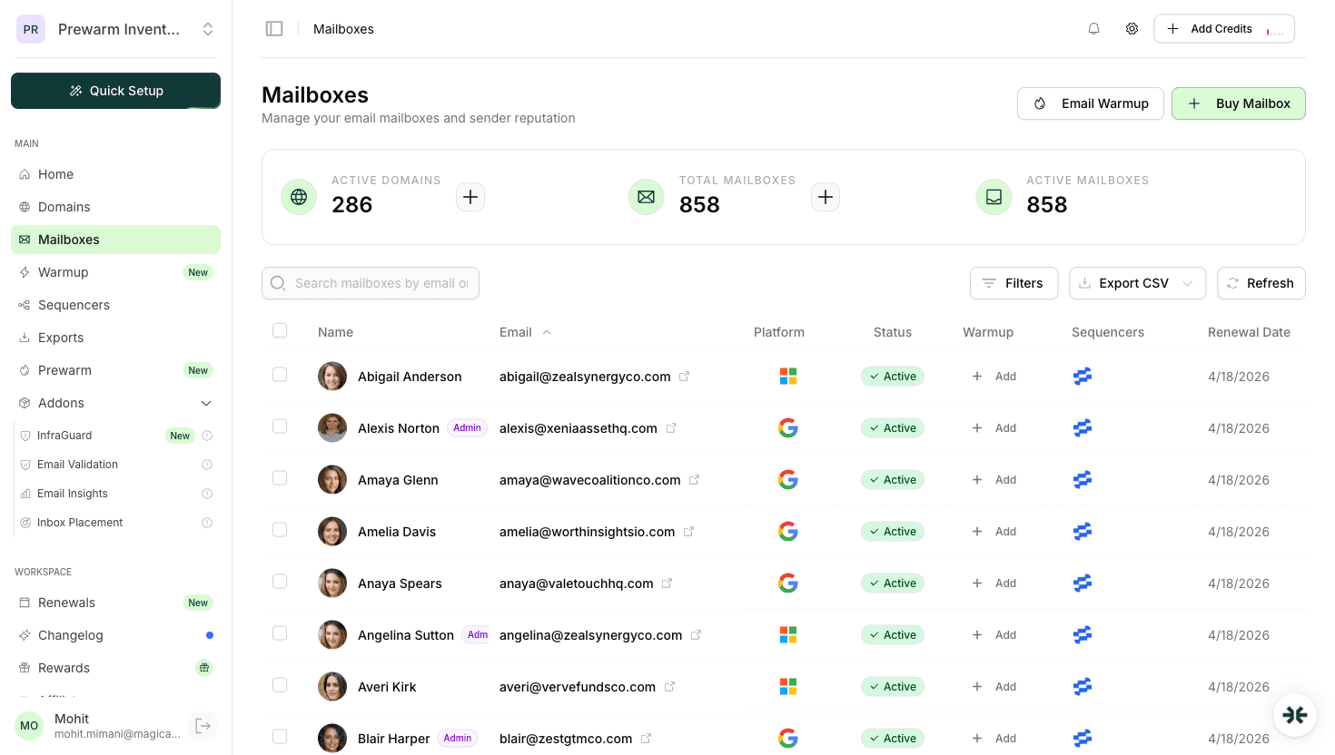 InboxKit mailboxes segregated by staffing workflow