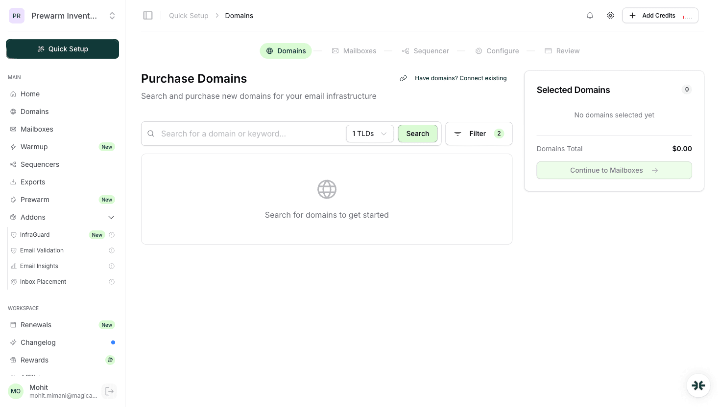 InboxKit quick setup flow for founder-run email